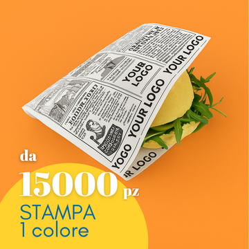 Sacchetto per panino con scritte personalizzabile con il tuo logo. In primo piano scritta da 15000 pz stampa 1 colore